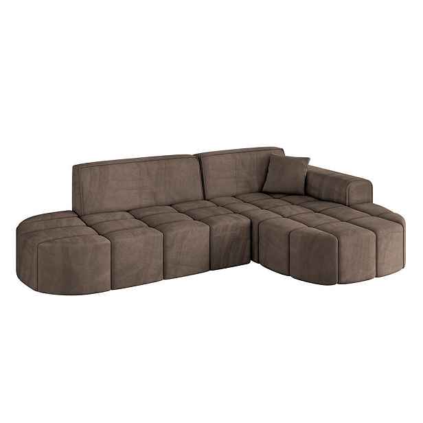 ALTDECOR ROHOVÁ SEDAČKA s otomanem, pravá LIVO-L1 252x173x79,5 Hnědá Velur