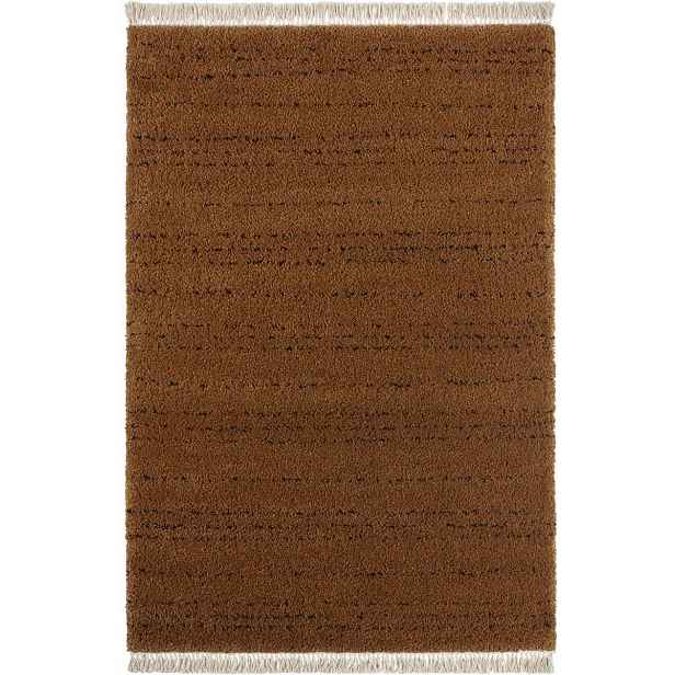Koberec shaggy do obývacího pokoje 200x290, silný, měkký, hnědý vzor s třásněmi