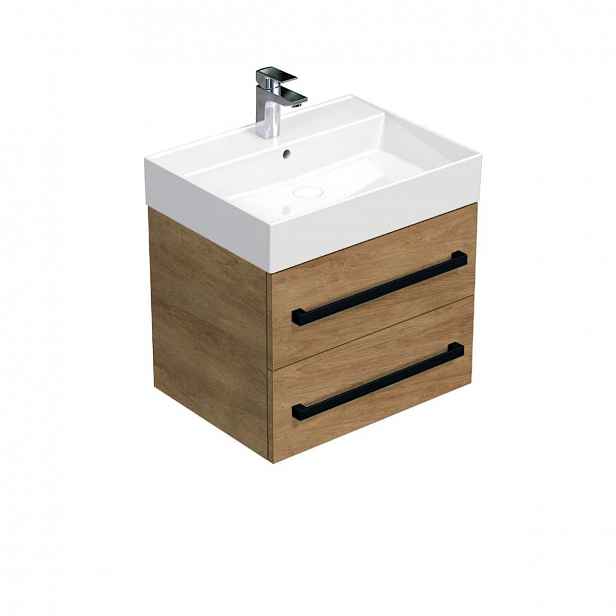 Koupelnová skříňka s černou úchytkou a umyvadlem SAT Cube Way 60x71x46 cm dub Hickory mat CUBE46C603DHSAT