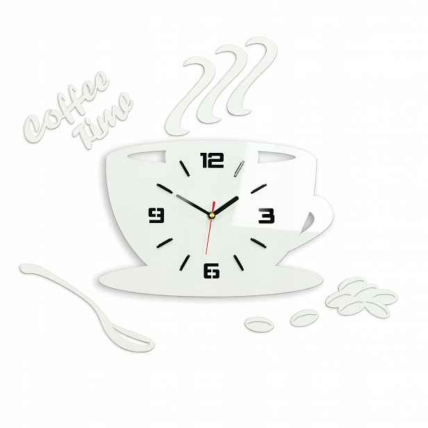 Nástěnné hodiny ModernClock – Šálek, bílá barva