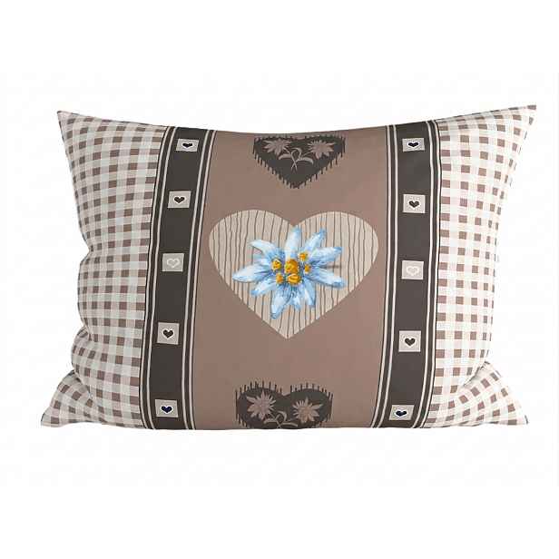 Polybavlněný povlak na polštář HEART RETRO POLY 70x90 cm, hnědý
