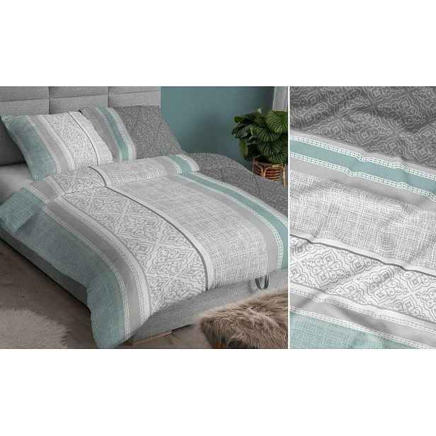 Povlečení 140x200 mátově šedé ornamenty se zapínáním na zip Karo