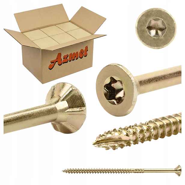 Tesařské vruty 6x120 mm Torx do dřeva kuželové 800 ks Azmet WT-60120