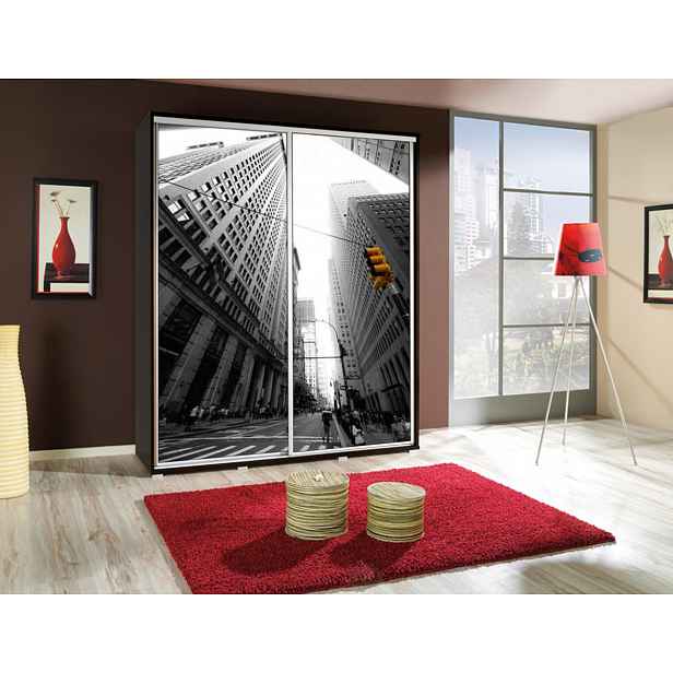 Vysoká šatní skříň 155 cm s potiskem DANUBE 9 - kaštan wenge