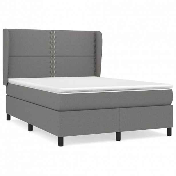 vidaXL Box spring postel s matrací tmavě šedý 140 x 190 cm textil