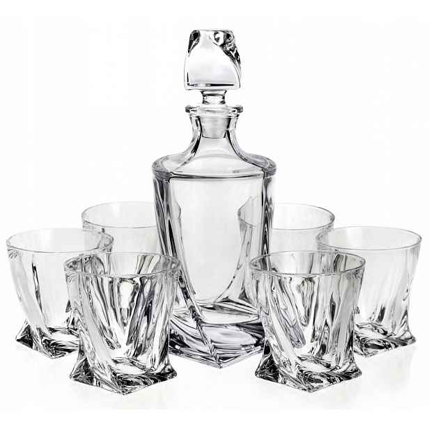 Křišťálový set na whisky Bohemia Quadro 6+1 (modré Balení)