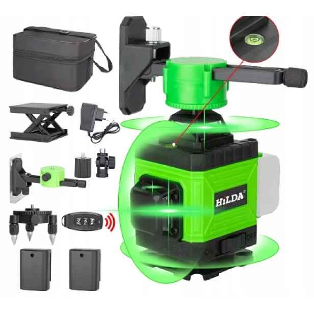 Křížový Laser Hilda 4D 16 Řádků Deska 2xAKU Stativ Držák Ovladač Model