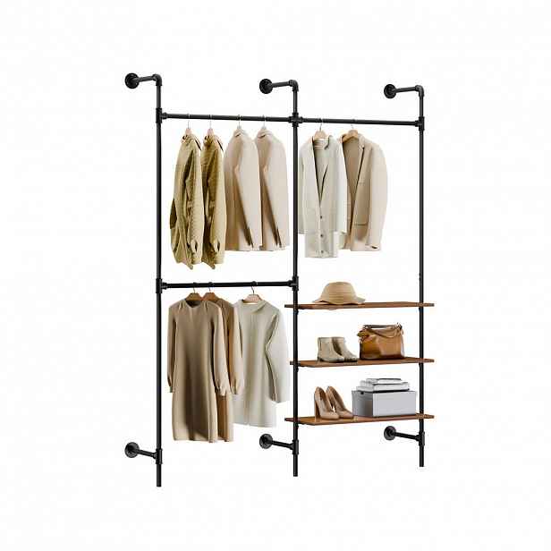 SoBuy STOJACÍ VĚŠÁK se 3 policemi Černá 168x46x220cm Industriální