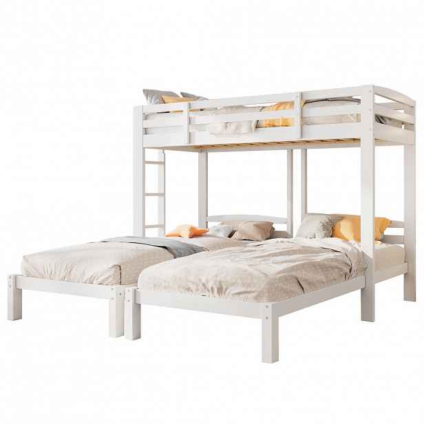 STILVORA ETAGENBETT 90/200 cm in Weiß Kinderbett mit Seitenleiter und Ablage