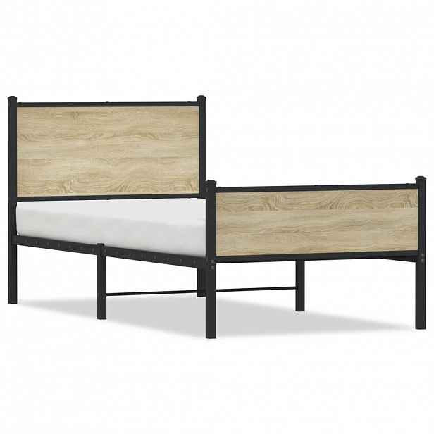 vidaXL Kovový rám postele bez matrace dub sonoma 90 x 200 cm