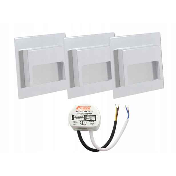Halogen schodišťový Led bílý 3x sada s napájecím zdrojem