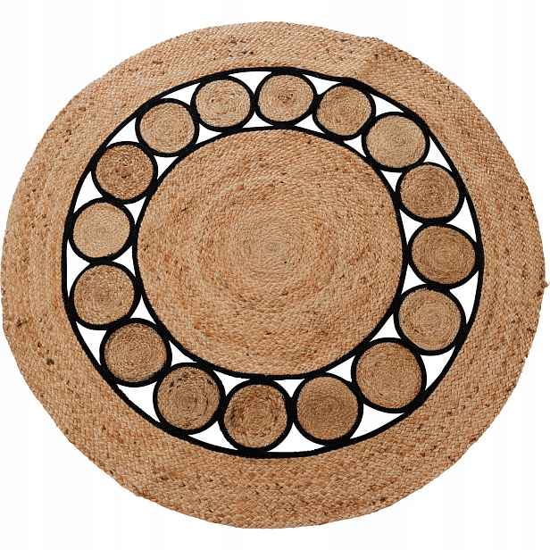 Kulatý koberec v boho stylu, jutový, O 120 cm