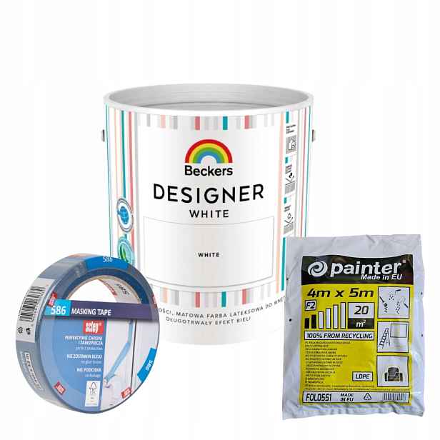 Malířská Sada Beckers Designer White 2,5L Bílá Barva+fólie+ Páska