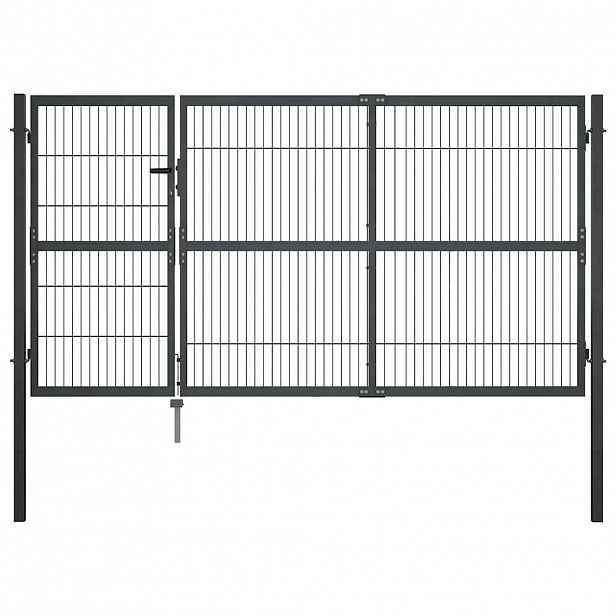 vidaXL Zahradní brána se sloupky ocelová 350 x 140 cm antracitová