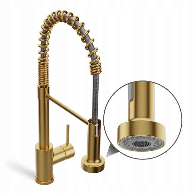 Zlatý Kuchyňský Kohoutek 495 MM S Vytahovací Sprškou Otočným O 360°
