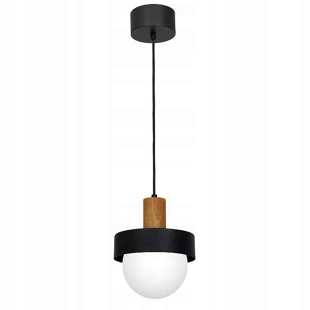 Závěsná lampa černá dřevěná skleněná bílá kulatá 20 cm Luminex
