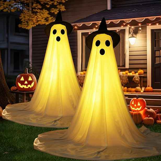 Dekorativní osvětlení z bílé pavučiny s funkcí časovače na Halloween