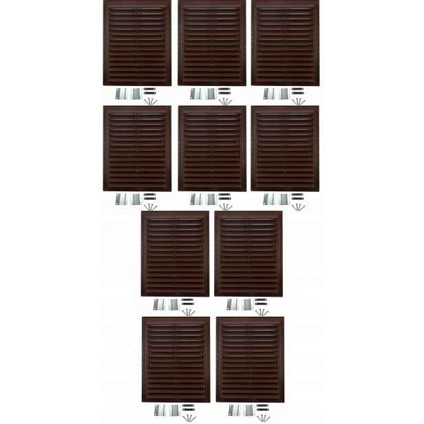 Ventilační Mřížka 14 X 21 CM Šikmá Hnědá 10 Ks