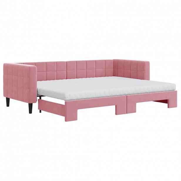 vidaXL Válenda s přistýlkou a matracemi růžová 80 x 200 cm samet