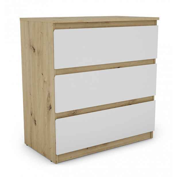 Zásuvková komoda Carlos 75 cm, dub artisan/bílá