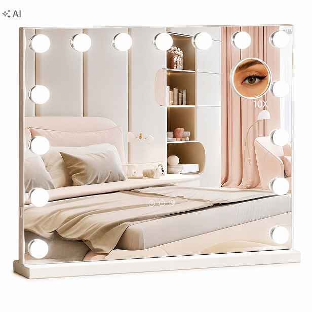 Zrcadlo na líčení Hollywood bílé Led 58x43 cm stojící toaletní Usb