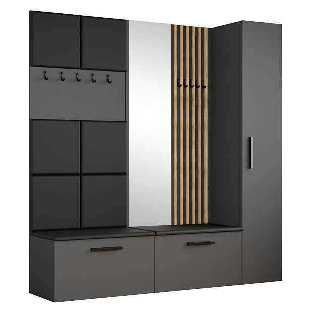 MASSENO MODERNÍ PŘEDSÍŇOVÁ SESTAVA MODULO, 201,2/204/40 cm, šedá