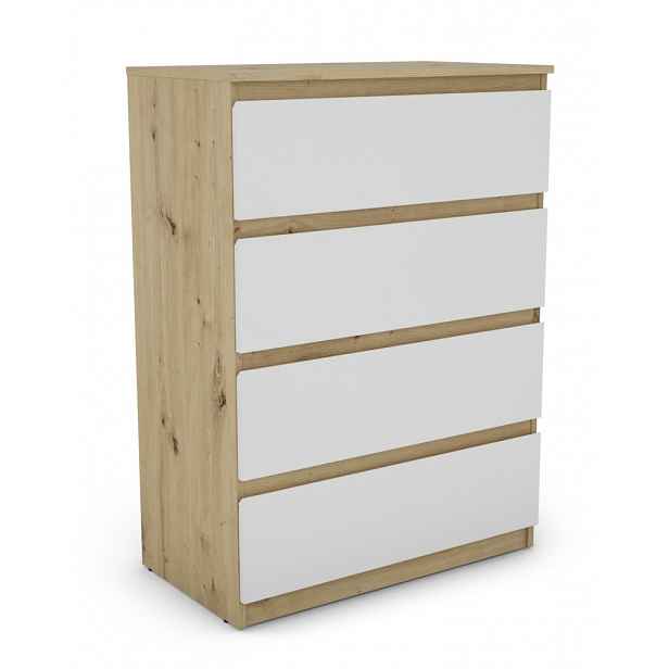 Komoda se 4 zásuvkami Carlos, dub artisan/bílá, 75 cm