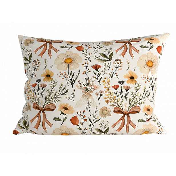Polybavlněný povlak na polštář FLORAL RIBBON POLY 70x90 cm, krémový