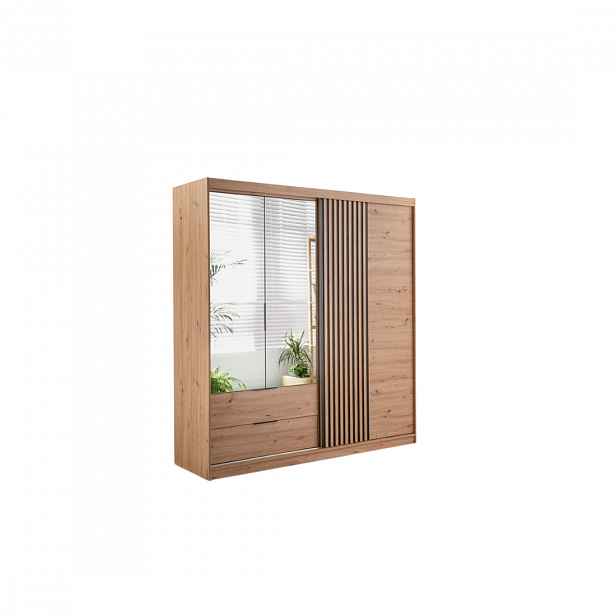 Šatní skříň Majorka Barva korpusu: Dub artisan, Rozměry: 203 cm, Dveře: Dub artisan + zrcadlo
