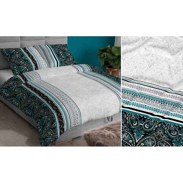 Povlečení 140x200 tyrkysové šedé ornamenty se zapínáním na zip Karo