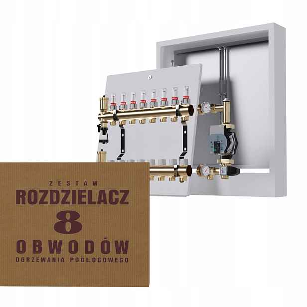 Rozdělovač pro podlahu 8 okruhů s čerpací skupinou Wilo nástěnný box