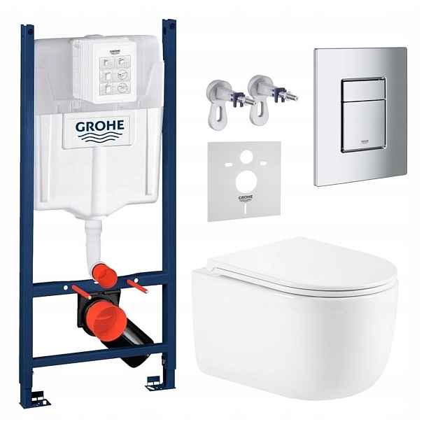 Sada Wc Rám Grohe s mísou Wc Imprese Lesna a tlačítkem chrom Fresh