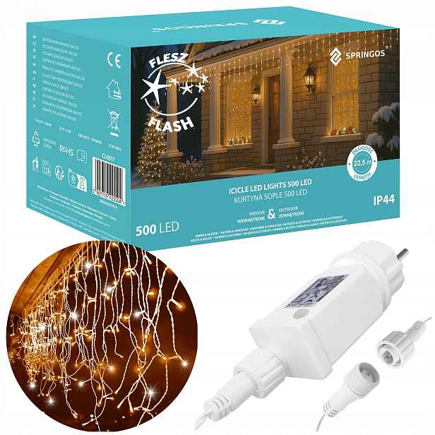 Venkovní Osvětlení Sople 1000LED Vánoční Světelný Závěs 45 m Bílá Flash