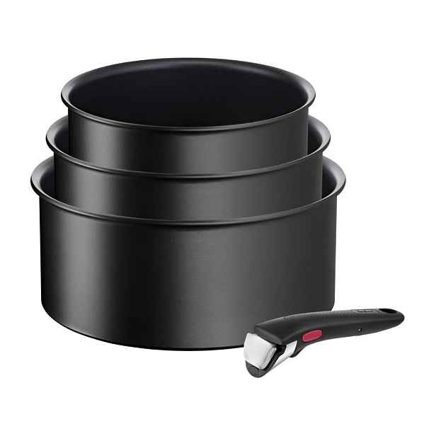 Hliníkové hrnce na indukci s nepřilnavým povrchem a odnímatelnou rukojetí v sadě 3 ks INGENO Eco Resist L3979202 – Tefal