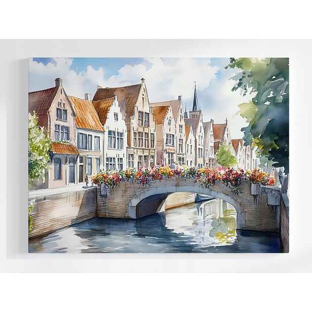 Plakát Město Staré Město Belgie Bruggy Most Květiny 100x75