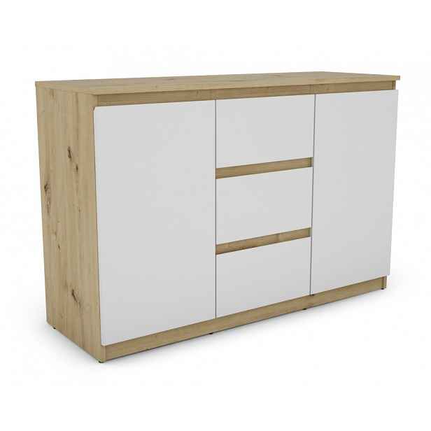 Komoda se 3 zásuvkami Carlos, dub artisan/bílá, 120 cm