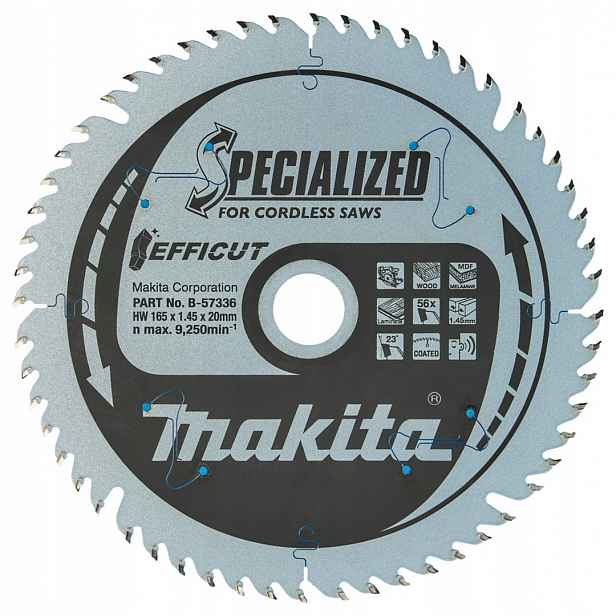 Kotoučová pila Makita B-57336 Specialized 165x1,45x20mm 56T s vidlicí Efficut