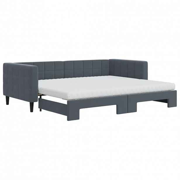 vidaXL Válenda s přistýlkou a matracemi tmavě šedá 90 x 200 cm samet
