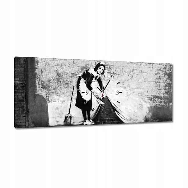 Hodiny 100x40 Banksy Pokojská Grafiti