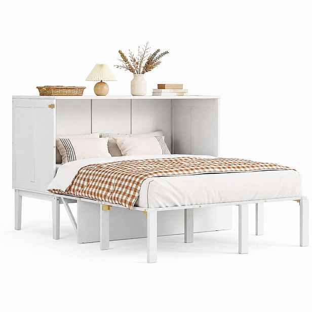 CHICFURN SKLÁPĚCÍ POSTEL 140/200 cm v bílé barvě s úložným prostorem