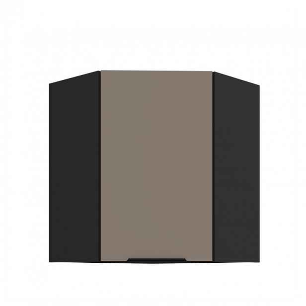 Horní rohová skříňka LUNARA 1 - 60x60 cm, tmavě béžová / černá