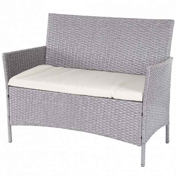 MCW POLY-RATTAN ZAHRADNÍ LAVICE Světle šedá, krémově bílá