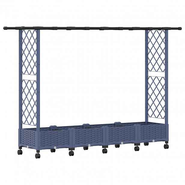 vidaXL Vyvýšený záhon s treláží a střechou Šedá 203 x 40 x 127 cm PP