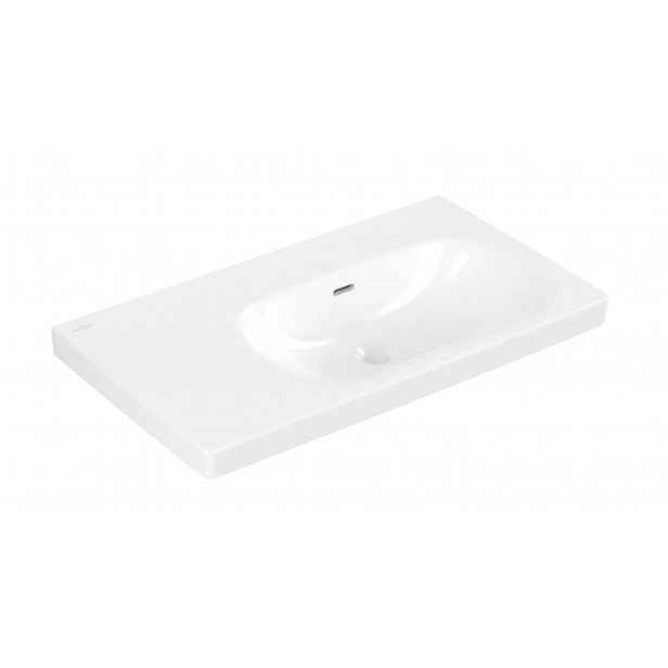 Villeroy & Boch Skyla - Umyvadlo 80x46 cm, s přepadem, bez otvoru pro baterii, CeramicPlus, Stone White 5A52R3RW