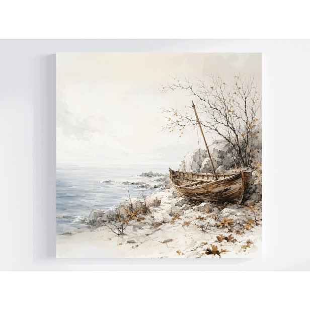 Obraz Na Plátně Canvas Krajina Voda Moře Pobřeží Loď Loďka Podzim 50x50