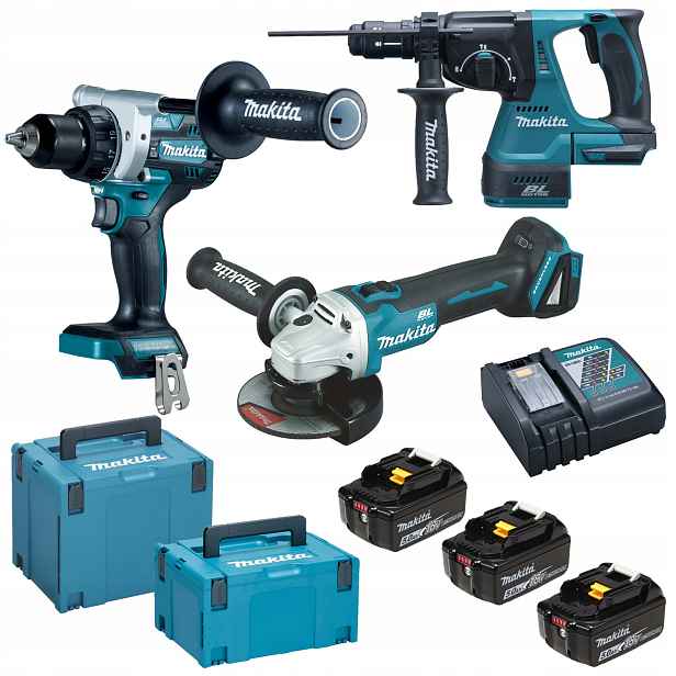 Makita Combo Vrtací Šroubovák+bruska+vrtací Kladivo+ 3xAKU DLX3157TJ