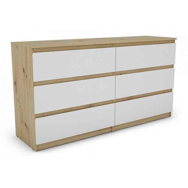 Široká komoda Carlos, dub artisan/bílá, 150 cm