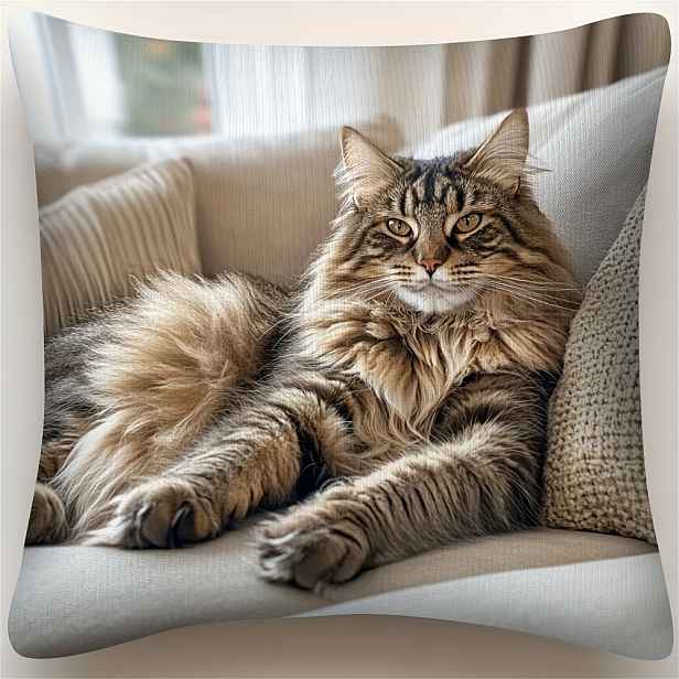 TEMU 1 Povlak na Polštář Maine Coon , 18x18 Palců - Ideální pro Dekoraci Pohovky a Obývacího Pokoje, Výplň Neobsahuje, Dekorační Polštář
