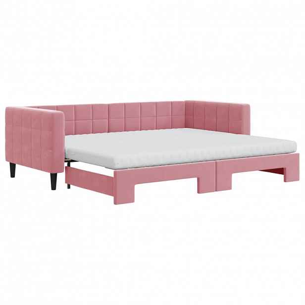 vidaXL Válenda s přistýlkou a matracemi růžová 90 x 200 cm samet