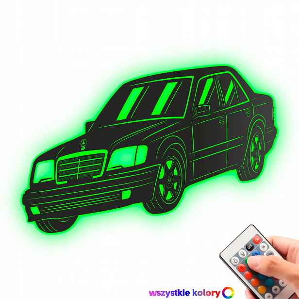 Dřevěný 3D obraz Mercedes Benz W124 Nástěnný Dárek Noční Lampa Led XL